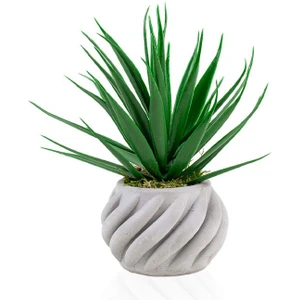 Kıvrımlı Beton Saksıda Yeşil Yapay Kaktüs Aloevera