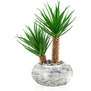 Mermer Görünümlü Yuvarlak Dünya Görünümlü Saksıda Iki Dal Yapay Kaktüs Aloevera