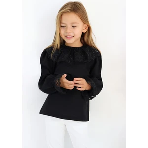 Parla Kids Kız Çocuk Siyah Dantel Detaylı Uzun Kollu Çıtçıtlı 23 Nisan Bluz Gömlek Body