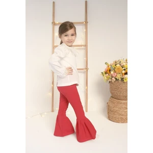 Parla Kids Kız Çocuk Kırmızı Ispanyol Paça Yüksek Bel Lastikli Tayt Pantolon