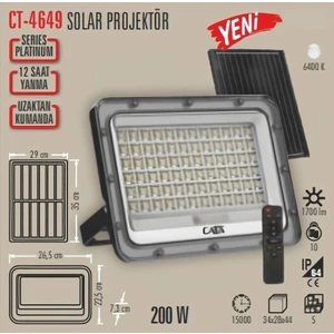 CT-4649 200W Solar LED Projektör Gri