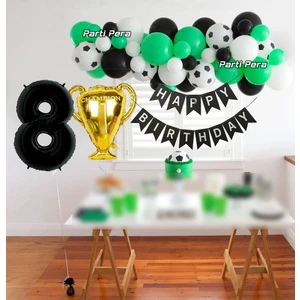 Futbol Temalı Balon Zincir Seti Kupa Folyo Balon Futbol Topu Baskılı Balon Doğum Günü Balon Seti