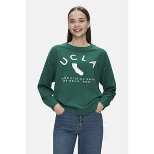 ALAMEDA Yeşil Bisiklet Yaka Baskılı Oversize  Kadın Sweatshirt