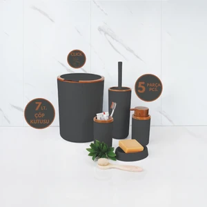 Box Up Ahşap Görünümlü Siyah Parça Banyo Seti