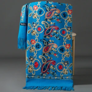 Sonbahar ve Kış Işlemeli Çiçek Kaşmir Şal Etnik Stil Eşarp (Yurt Dışından)