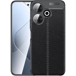 Xiaomi Redmi 13 ile Uyumlu Leather Serisi Deri Efekt Silikon Kılıf - Siyah AL3337