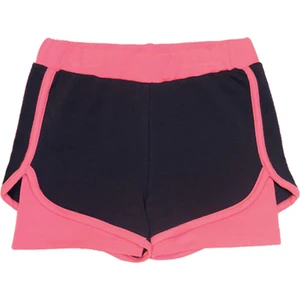 KOYU LACİVERT-FUŞYA İki İplik Beli Ribanalı Kız Çocuk Şort