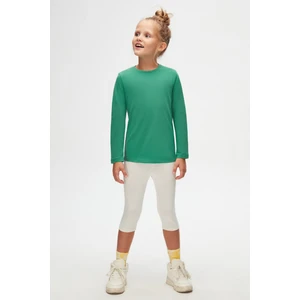 Koyu Yeşil Basic Unisex Çocuk Mevsimlik Sıfır Yaka Uzun Kollu Tişört