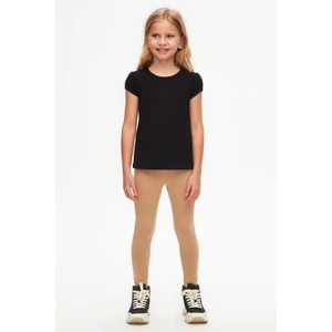 Siyah Basic Kız Çocuk Sıfır Yaka Karpuz Kol Tişört