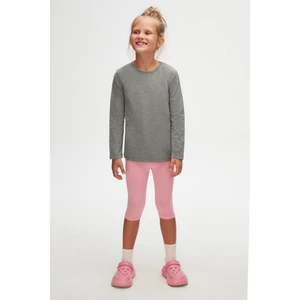 Buz Gri Basic Unisex Çocuk Mevsimlik Sıfır Yaka Uzun Kollu Tişört