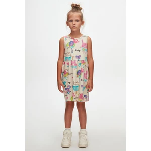 Chirping (Beige) Chirping Animals Kız Çocuk Desenli Kolsuz Elbise