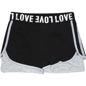 SİYAH-GRİ Love Yazılı Beli Lastikli Kız Çocuk Şort