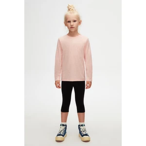 Koyu Pembe Melanj Basic Unisex Çocuk Mevsimlik Sıfır Yaka Uzun Kollu Tişört