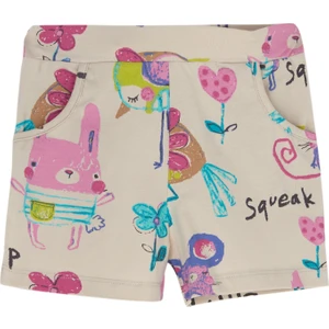 Bej Chirping Animals Kız Çocuk Desenli Cepli Şort