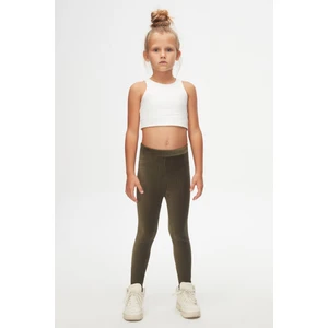 Deniz Yeşili Kız Çocuk Fitilli Kadife Tayt