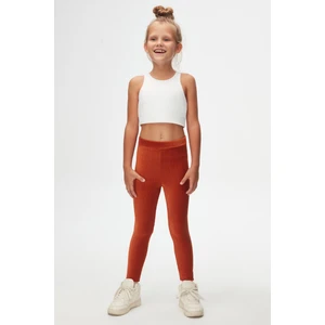 Kiremit Kız Çocuk Fitilli Kadife Tayt