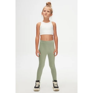 Çağla Yeşil Kız Çocuk Fitilli Kadife Tayt