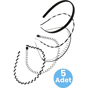 Unisex Siyah Kaliteli Metal 5'li Günlük Kullanım ve Sporcu Saç Tacı