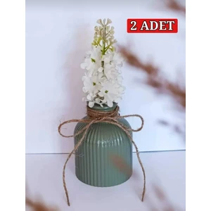2 ADET Vazo Çizgili Vazo Pampas Vazosu Yapay ve Kuru Çiçek Vazosu Mint Yeşili
