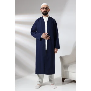 İhvan Online Lacivert Erkek Namaz Elbisesi V Yaka Düğmesiz Önü Açık Namaz Cübbesi