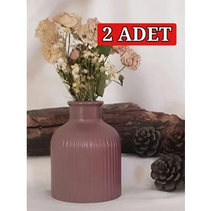 2 ADET Vazo Çizgili Vazo Pampas Vazosu Yapay ve Kuru Çiçek Vazosu Gül Kurusu Renginde