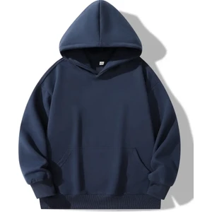 Lacivert Renkli Kapüşonlu Kanguru Cepli Oversize Sweatshirt