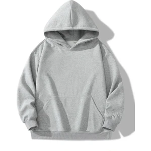 Gri Renkli Kapüşonlu Kanguru Cepli Oversize Sweatshirt