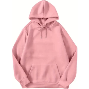 Pembe Renkli Kapüşonlu Kanguru Cepli Oversize Sweatshirt