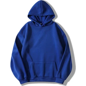 Saks Renkli Kapüşonlu Kanguru Cepli Oversize Sweatshirt