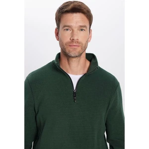 Unisex Standart Fit Rahat Kesim Tüylenme Yapmayan Soğuk Geçirmez Dik Yaka Haki Polar Sweatshirt