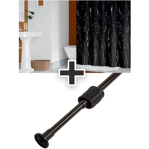 Tropik Home Polyester Kumaş Mermer Desen Siyah Banyo Perdesi Siyah Askı Aparatı Hediyeli C-Halkalı Duş Perdesi