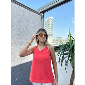 Kübra tekstil Mercan Kadın V Yaka Düz Bluz