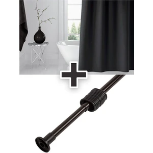 Tropik Home Polyester Kumaş Siyah Banyo Perdesi Siyah Askı Aparatı Hediyeli C-Halkalı Duş Perdesi