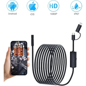 5 Metre Endoskop Yılan Video Kamera Ios ve Android Uyumlu Led'li 8 mm Sert Kablo 2mp