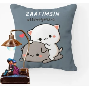 Sevgiliye Hediye Romantik Gece Lambası & Zaafımsın Bilmiyorlar Puf Yastık