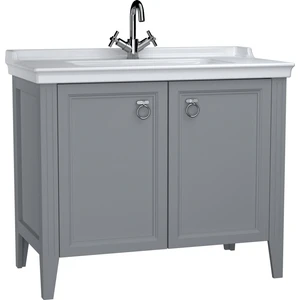 Valarte 62157 Lavabo Dolabı, Kapaklı, Etajerli Lavabolu, Krom Kulplu, 100 cm, Mat Gri