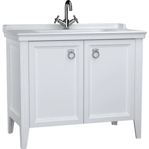 Valarte 62156 Lavabo Dolabı, Kapaklı, Etajerli Lavabolu, Krom Kulplu, 100 cm, Mat Beyaz