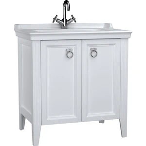 Valarte 62153 Lavabo Dolabı, Kapaklı, Etajerli Lavabolu, Krom Kulplu, 80 cm, Mat Beyaz