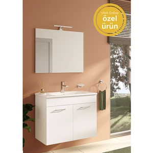 Ardea 67073 Banyo Dolabı Seti Kapaklı 80 cm Parlak Beyaz