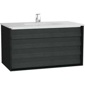 Frame 61233 Lavabo Dolabı Çift Çekmeceli, Etajerli Lavabolu 100cm, Mat S.Siyah - H. Siyah Meşe