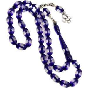 Han Ticarethane Mavi Şeffaf Sürmeli Toz Kehribar Tesbih