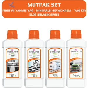 Mutfak Set 4 Lü Paket - Fırın ve Yanmış Yağ - Mineralli Beyaz Krem - Yağ Kir Temizlik - Elde Bulaşık