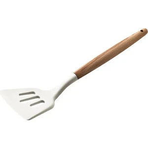 Bambu Saplı Silikon Delikli Spatula - Köfte Spatulası Kremrengi