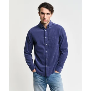 Erkek Lacivert Regular Fit Düğmeli Yaka Kadife Gömlek 3230228.401