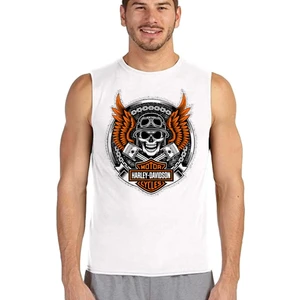 Motorcu Kurukafa Beyaz Erkek Kesik Kol / Kolsuz Tshirt