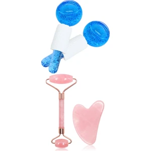 Ice Globes Buz Küresi Soğuk Masaj Terapi Topu 2 Adet ve Pembe Kuvars Face Roller ve Pembe Kuvars Kalp Gua Sha Seti