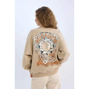 Loose Fit Bisiklet Yaka Sırt Baskılı Kalın Sweatshirt E1488AX24WN