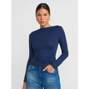 31213 Kayık Yaka Uzun Kollu Top-Lacivert