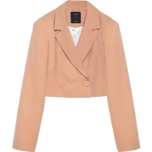 Kruvaze Crop Blazer Ceket Camel