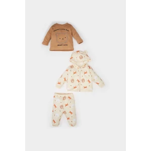 Erkek Bebek 3'lü Takım Ayı Baskılı Sweatshirt Kapüşonlu Hırka Beli Lastikli Alt D6022A524WN